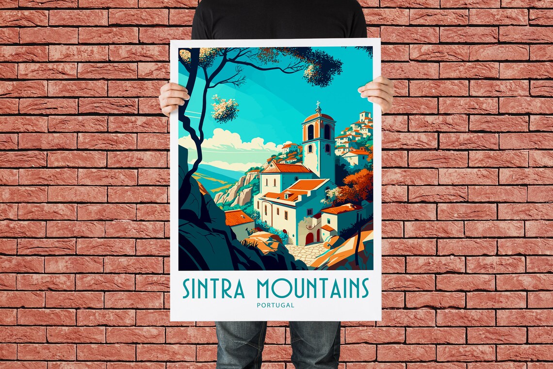 Sintra Mountains Portugal Hilltop Church Retro Travel Poster - Image 2