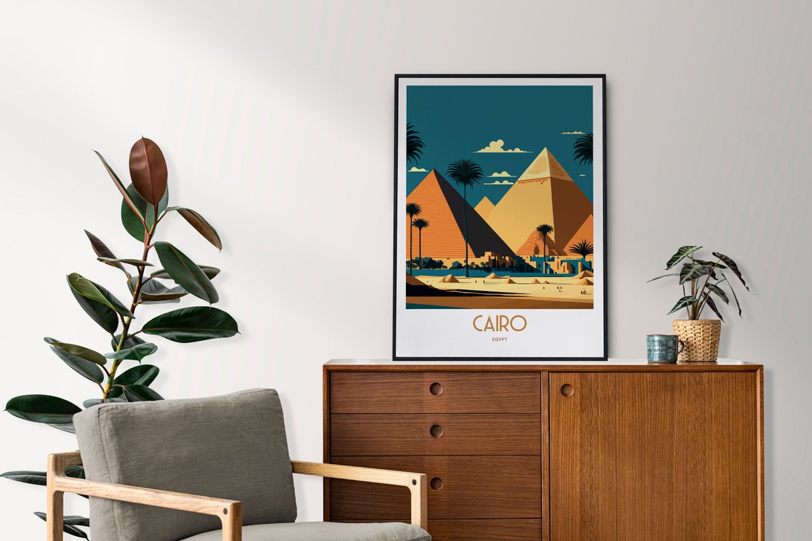 Cairo Egypt Golden Pyramids Desert Palms Vintage Travel Poster - Image 2
