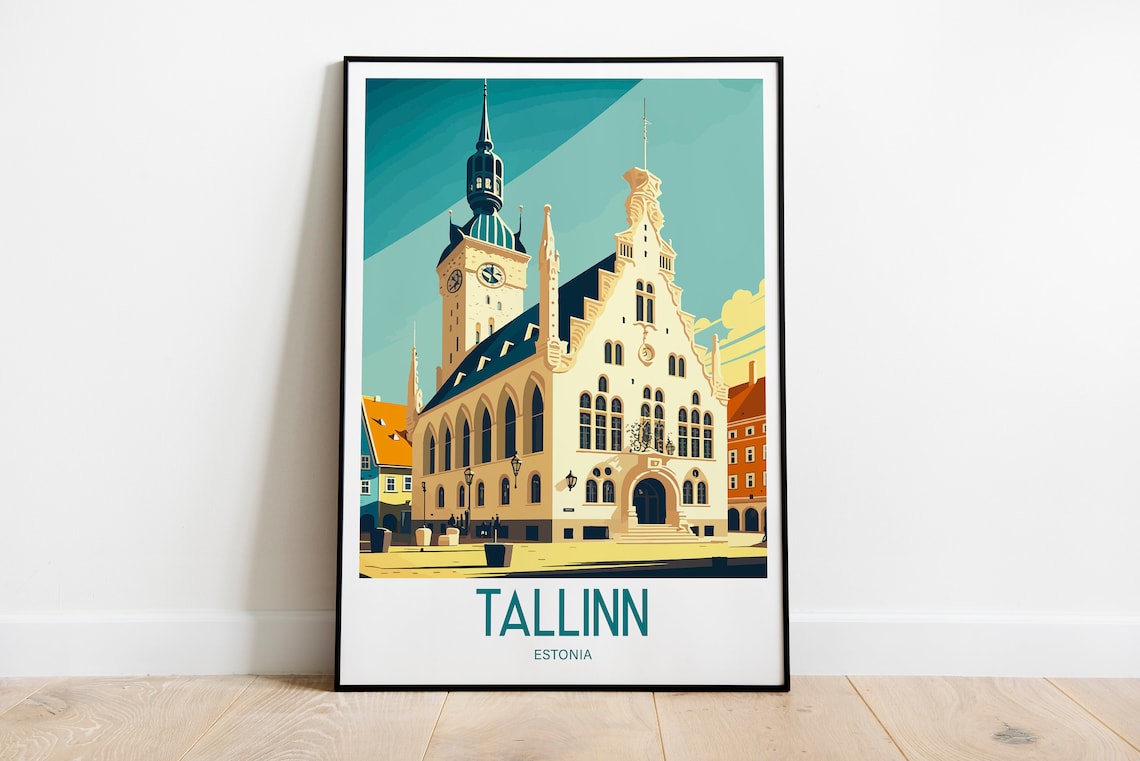 Tallinn Estonia Town Hall Square Vintage Travel Poster Decor