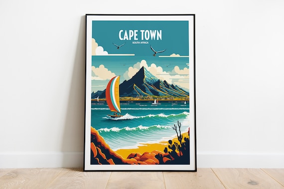 Cape Town South Africa Travel Print South African Travel Art Cape Town Travel Print Cape Town Travel Print Windsurfing Travel Poster