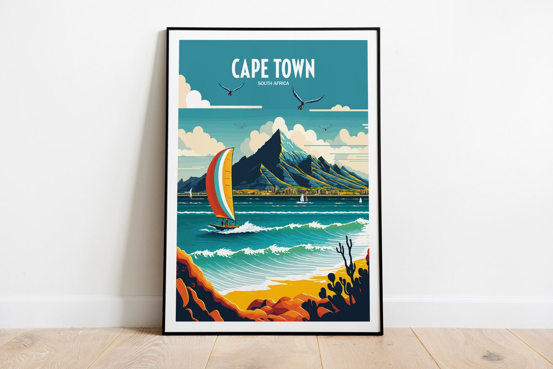 Cape Town South Africa Travel Print South African Travel Art Cape Town Travel Print Cape Town Travel Print Windsurfing Travel Poster