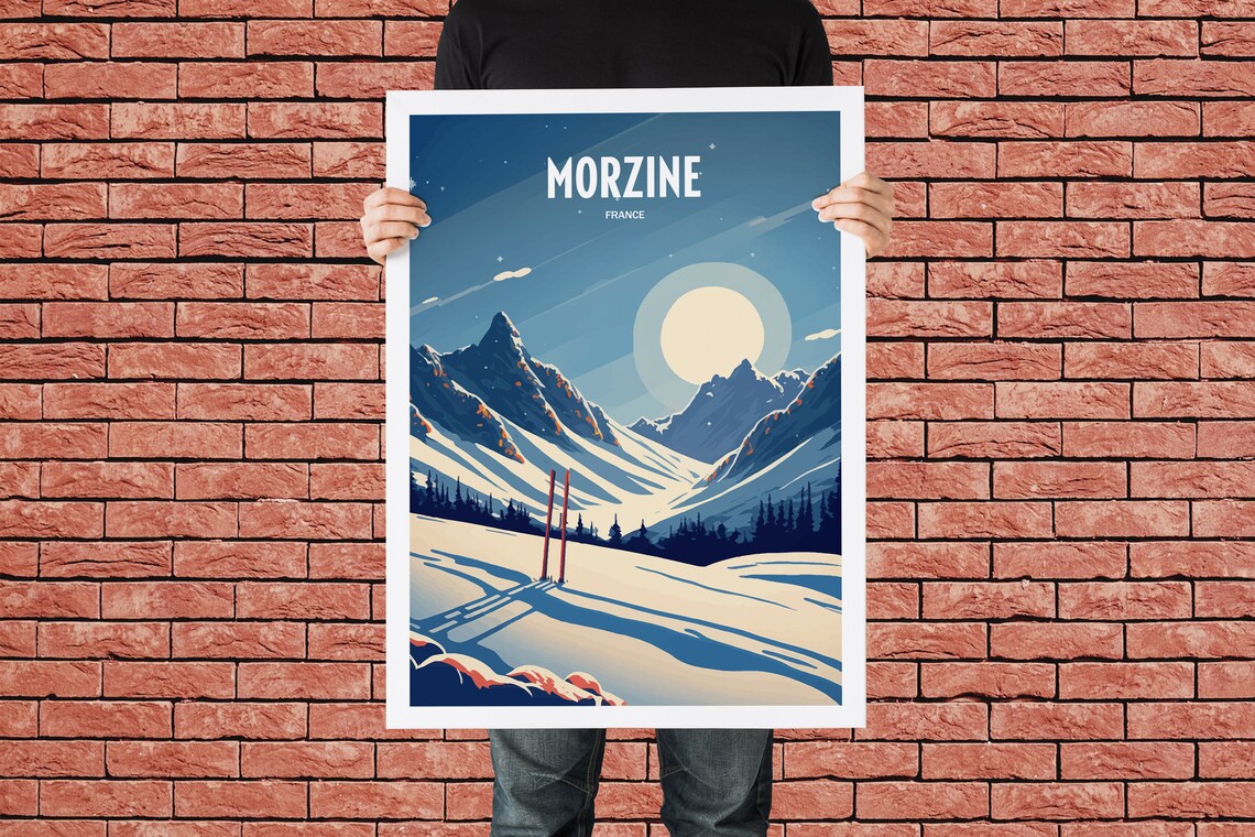 Morzine France Moonlit Ski Slopes Alpine Winter Travel Poster - Image 4