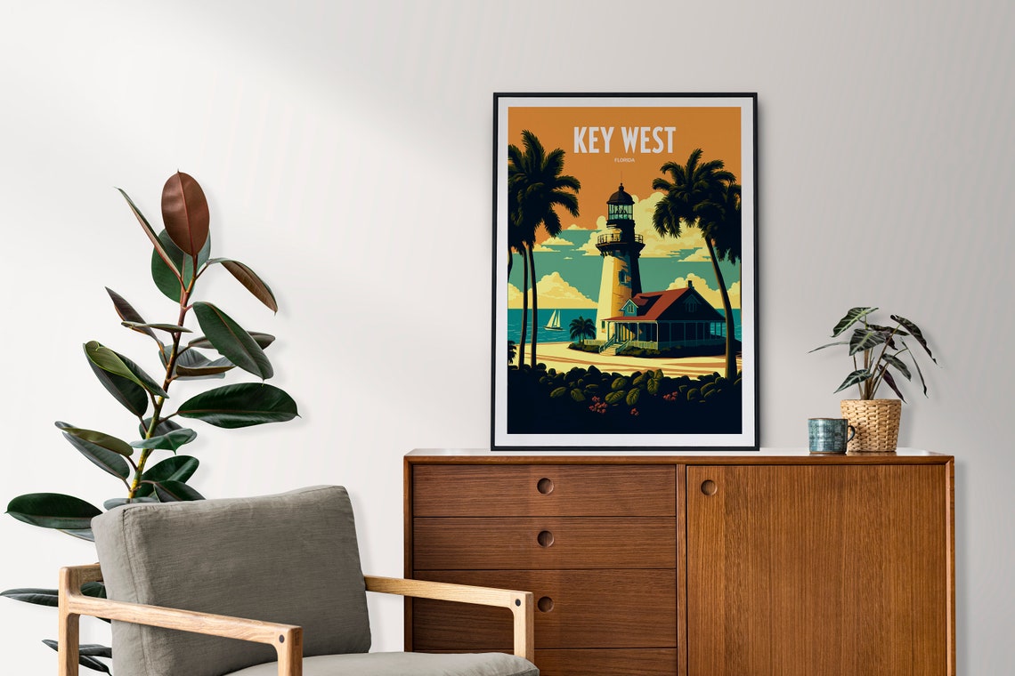 Key West Florida Lighthouse Travel Poster Tropical Sunset Beach Art - Image 3