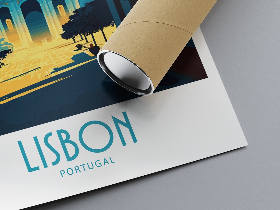 Lisbon Portugal Sunlit Plaza Church Vintage Travel Poster Artwork - Image 3