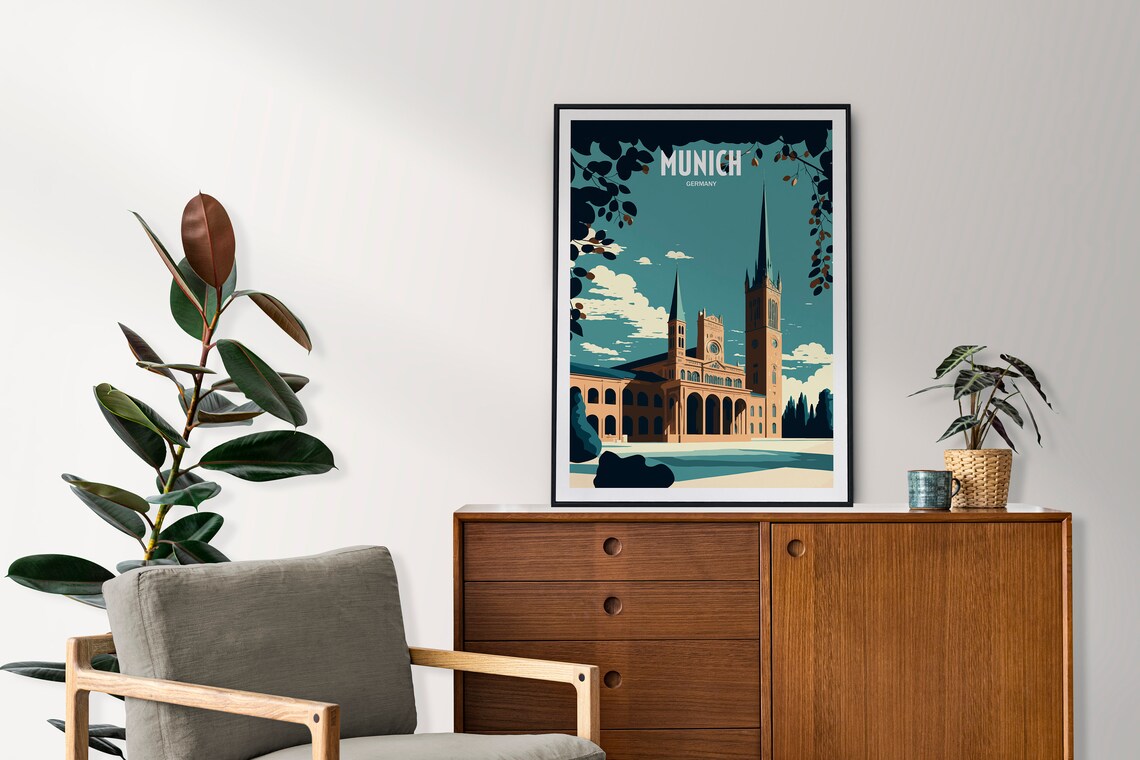 Munich Germany Historic Cathedral Vintage City Travel Poster Art - Image 3