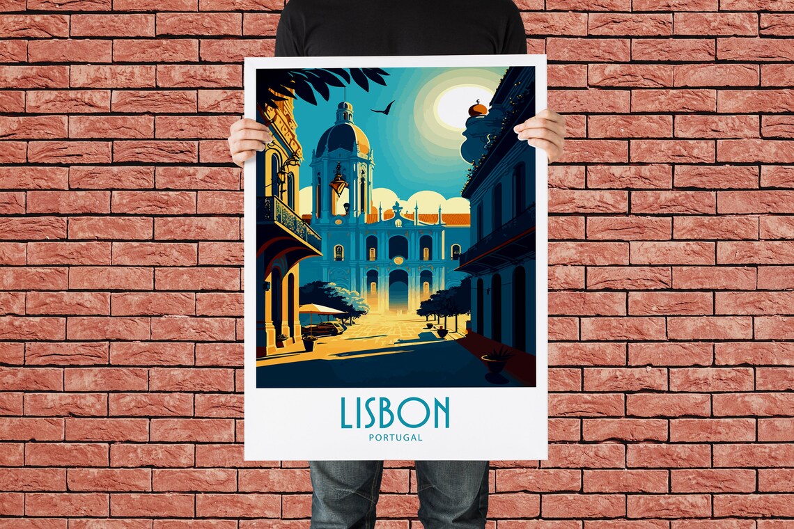 Lisbon Portugal Sunlit Plaza Church Vintage Travel Poster Artwork - Image 4