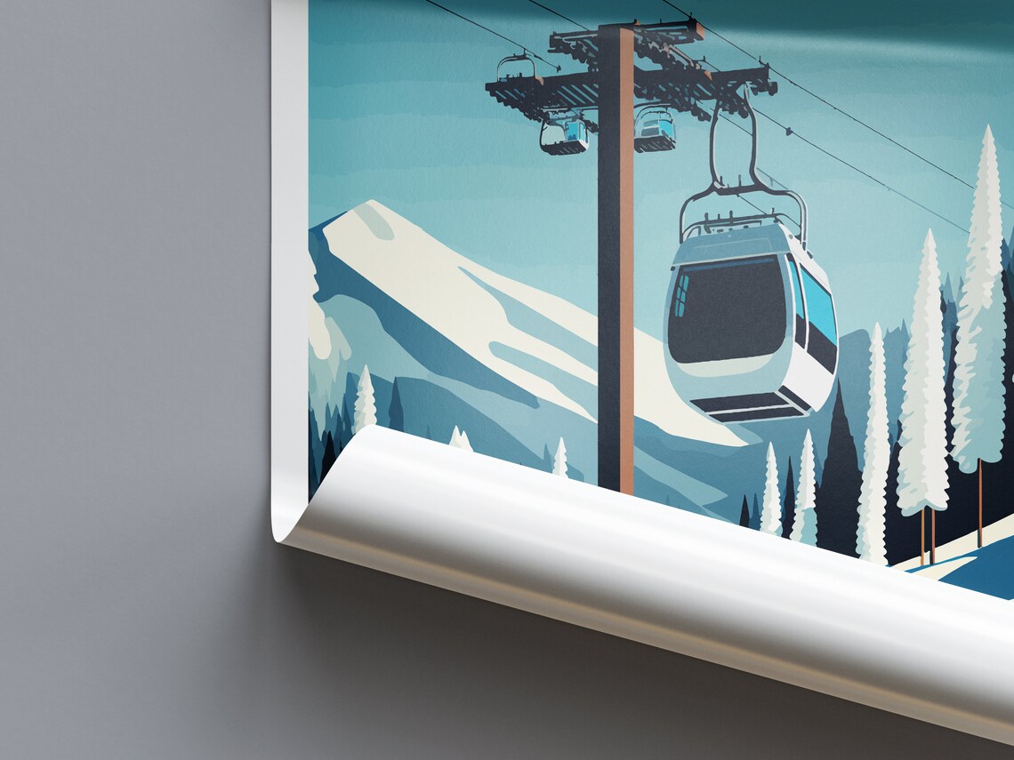 Chamonix France Cable Car Gondola Snowy Slopes Travel Poster - Image 2