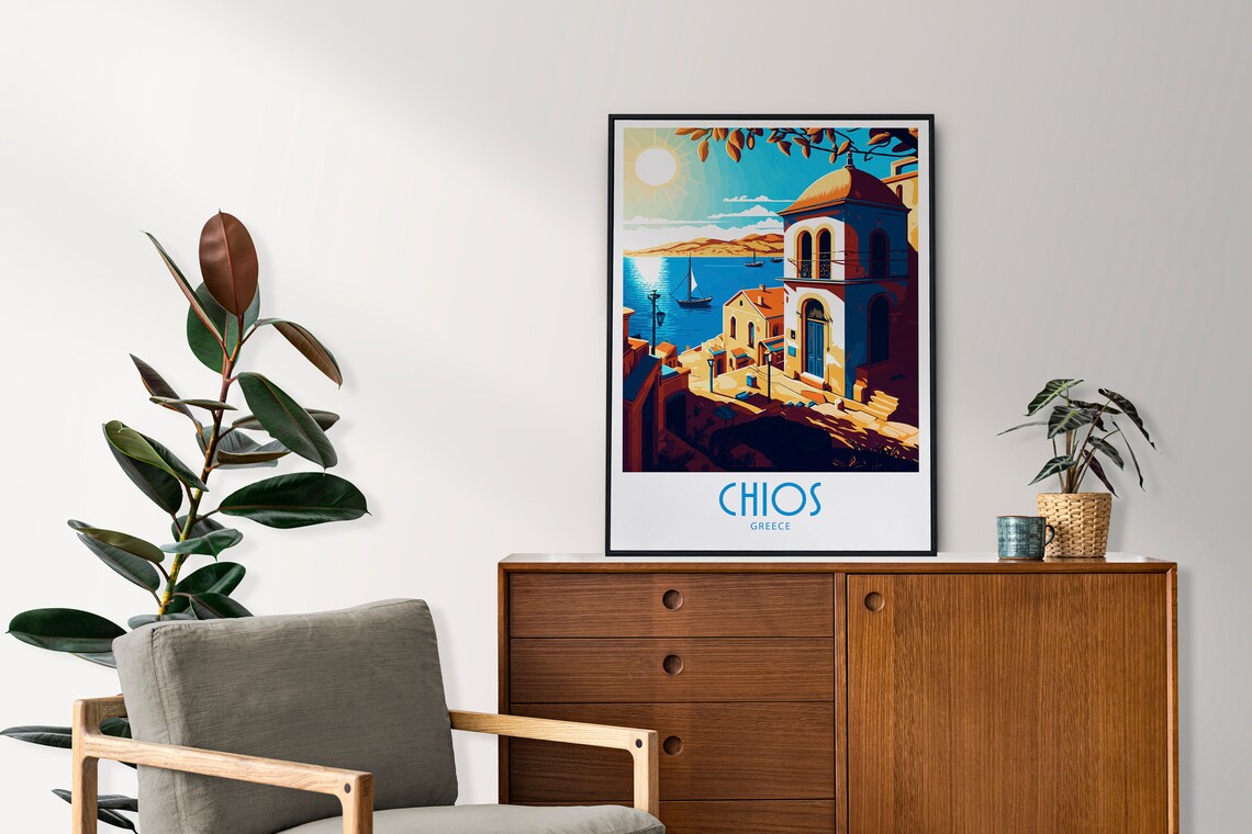 Chios Greece Harbor Church Tower Sailboat Vintage Travel Poster - Image 4