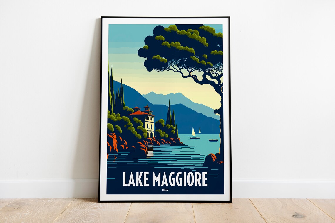 Lake Maggiore Travel Poster, Italian Lakes