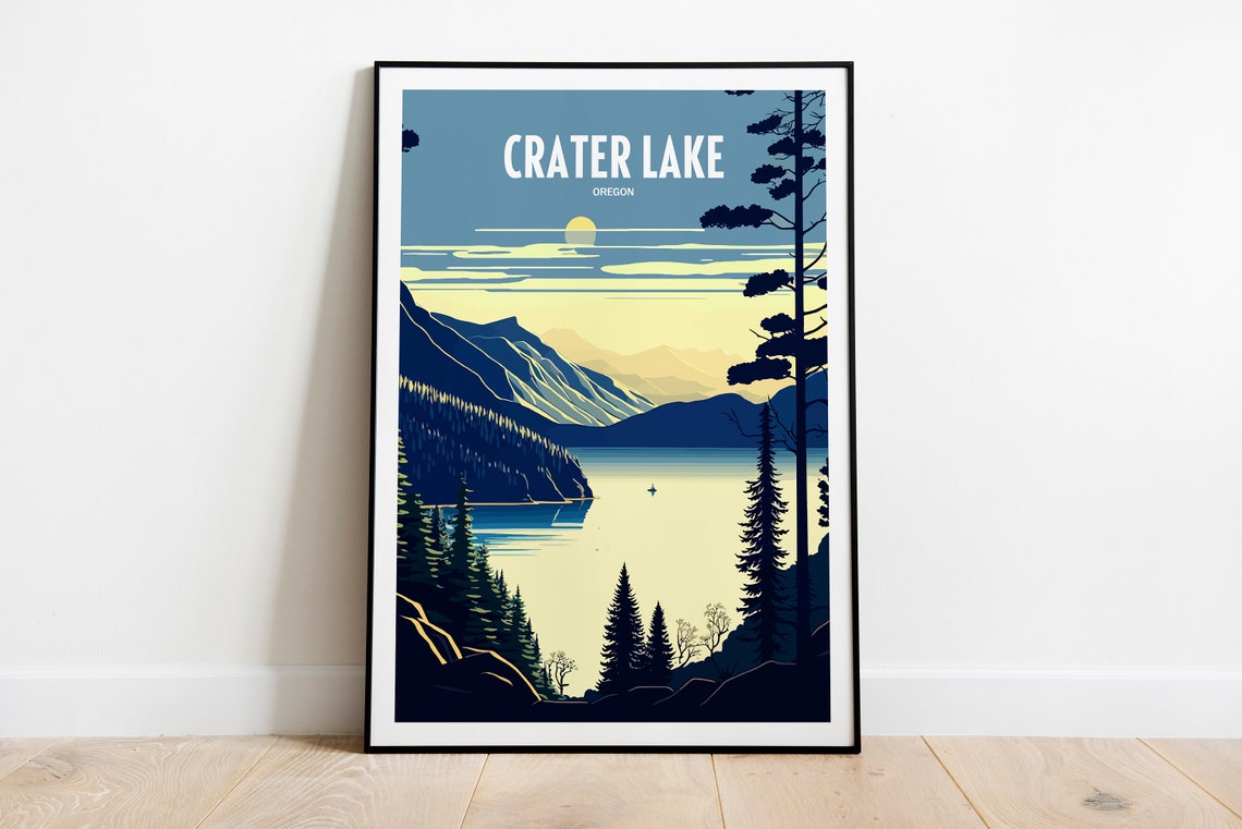 Crater Lake Travel Poster For Crater Lake Birthday Gift For Travel Print Lovers Oregon Travel Poster For Crater Lake Birthday Gift
