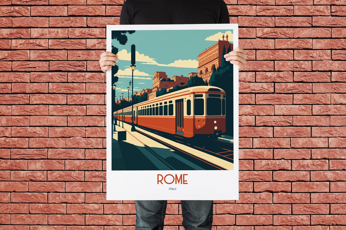 Rome Italy Vintage Tram Ride Historic City Street Travel Poster - Image 2