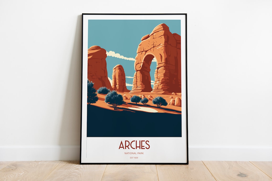 Arches National Park Desert Arch Travel Poster Vintage Southwest Art