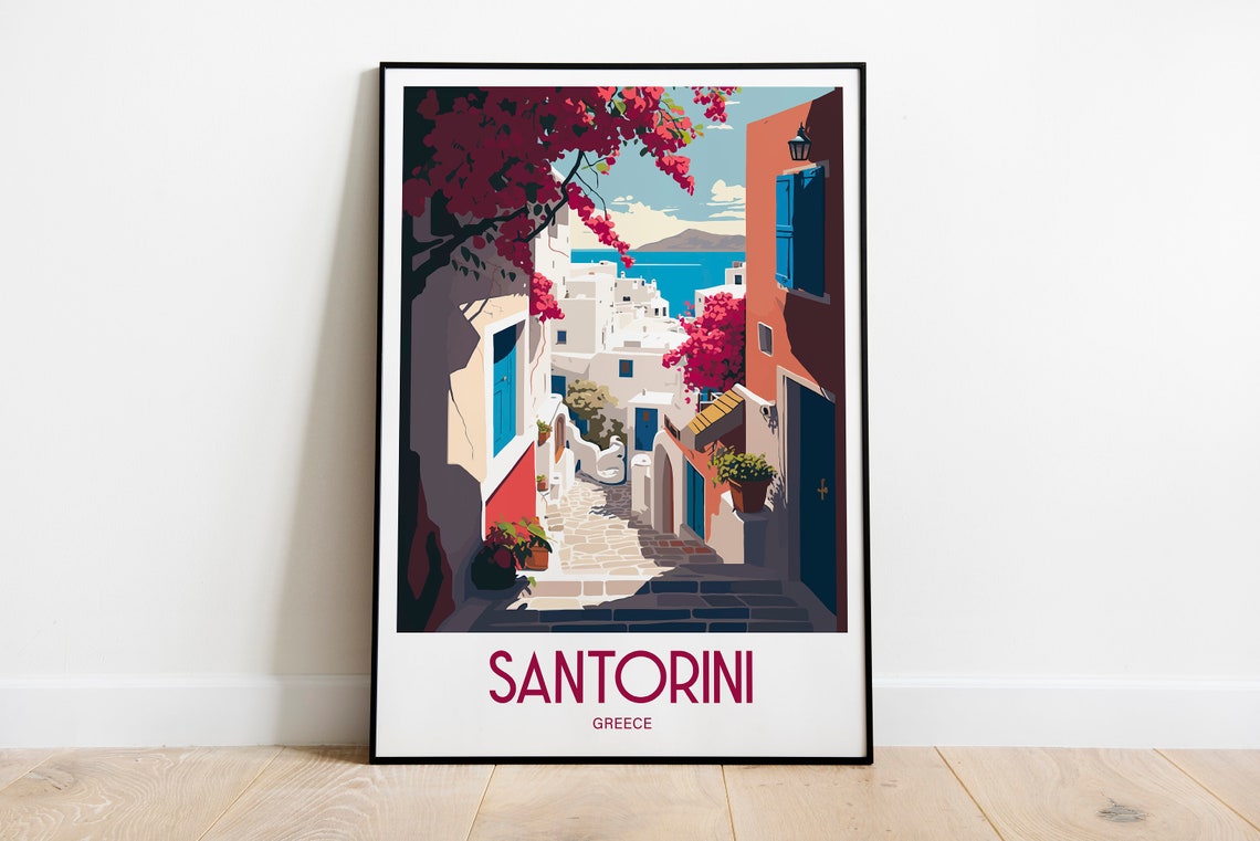 Santorini Greece Travel Poster with Whitewashed Village and Sea - Image 6