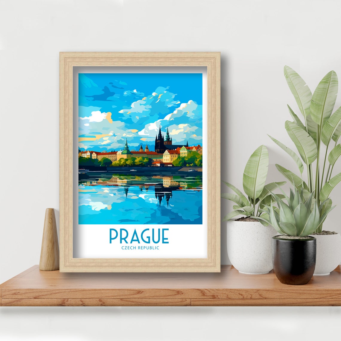 Prague Czech Republic Castle Travel Poster Blue River Reflection Art - Image 2