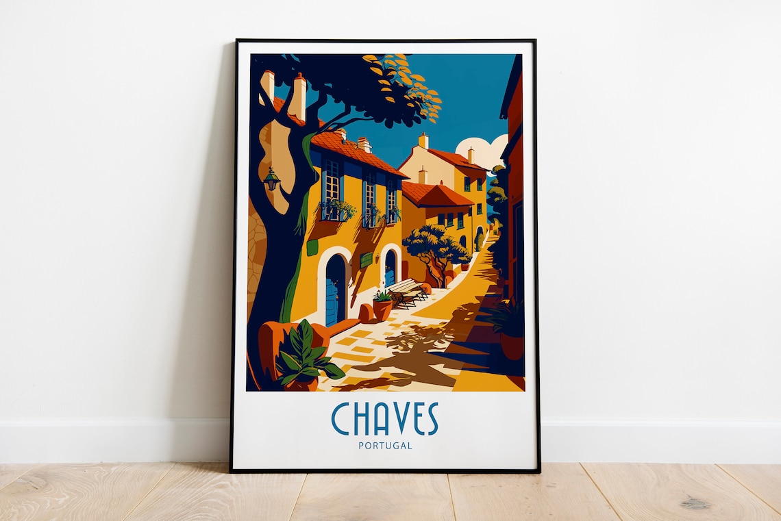 Chaves Portugal Old Town Street Tiled Houses Shade Travel Poster