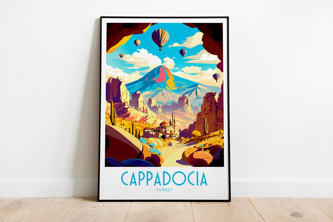 Cappadocia Turkey Hot Air Balloons Rocky Valley Travel Poster