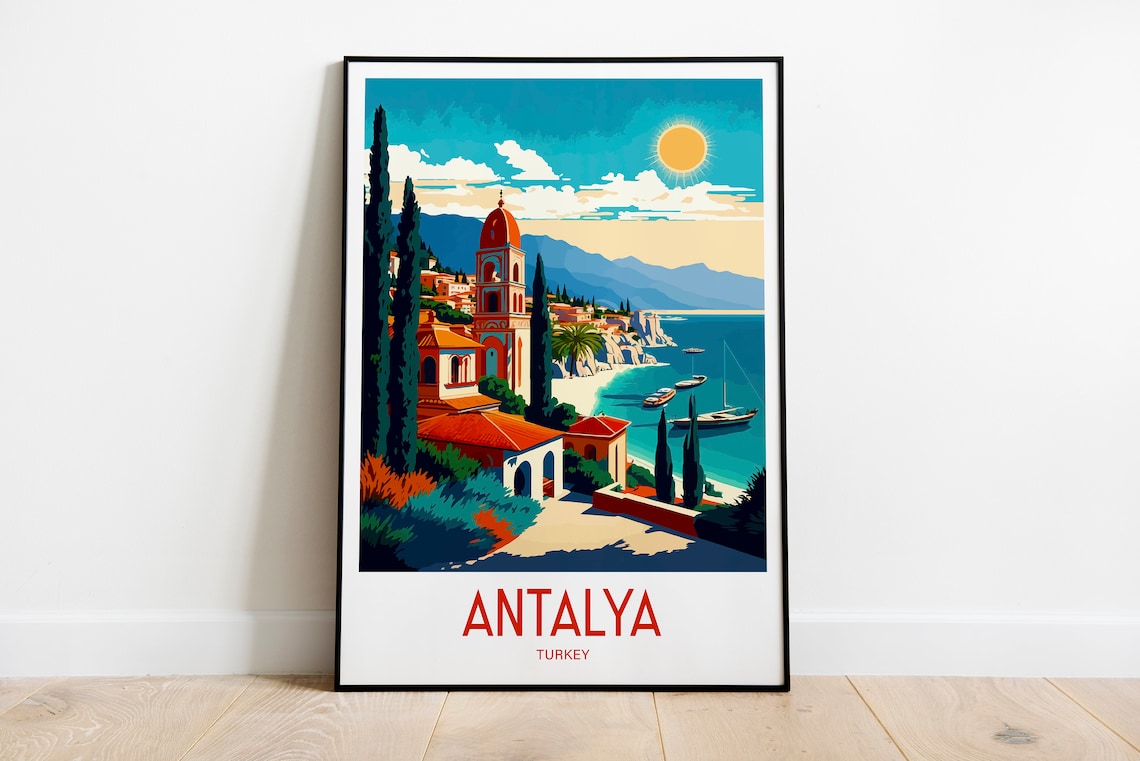 Antalya Turkey Mediterranean Coast Chapel Cypress Travel Poster