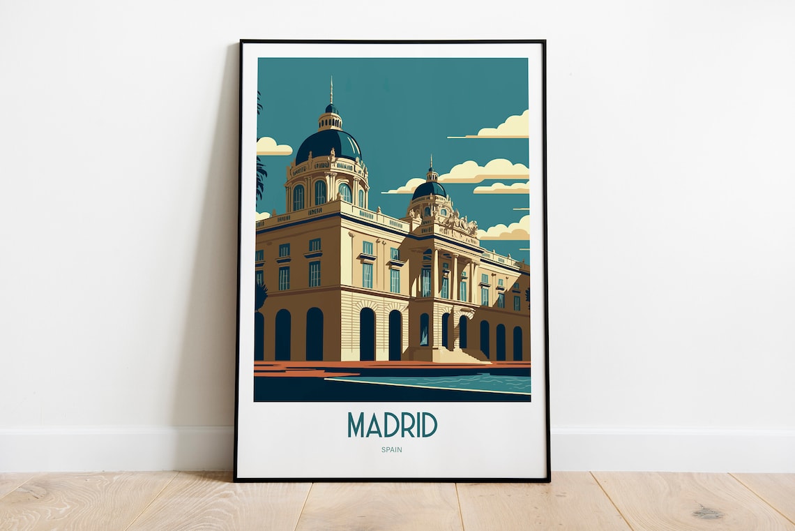 Madrid Spain Historic Domed Palace Plaza Vintage Travel Poster