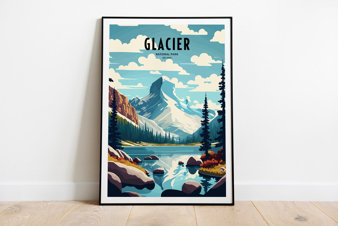 Glacier National Park Travel Print National Park Travel Art Glacier Travel Print Usa National Park Glacier Travel Poster