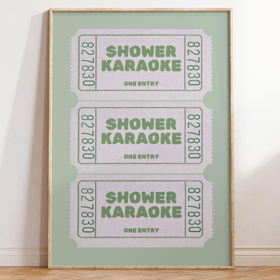 Shower Karaoke Ticket Stub Green Funny Bathroom Humor Wall Art