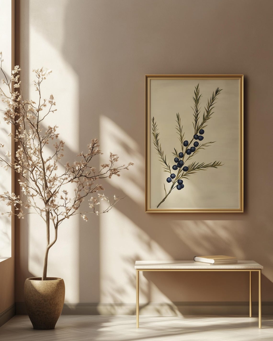 Juniper Branch With Blue Berries Minimal Botanical Illustration Poster - Image 3
