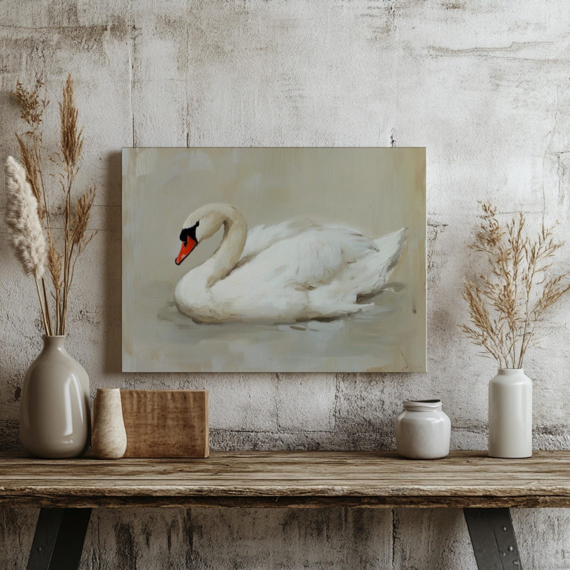 Elegant White Swan Minimalist Neutral Bird Nursery Art Poster - Image 3
