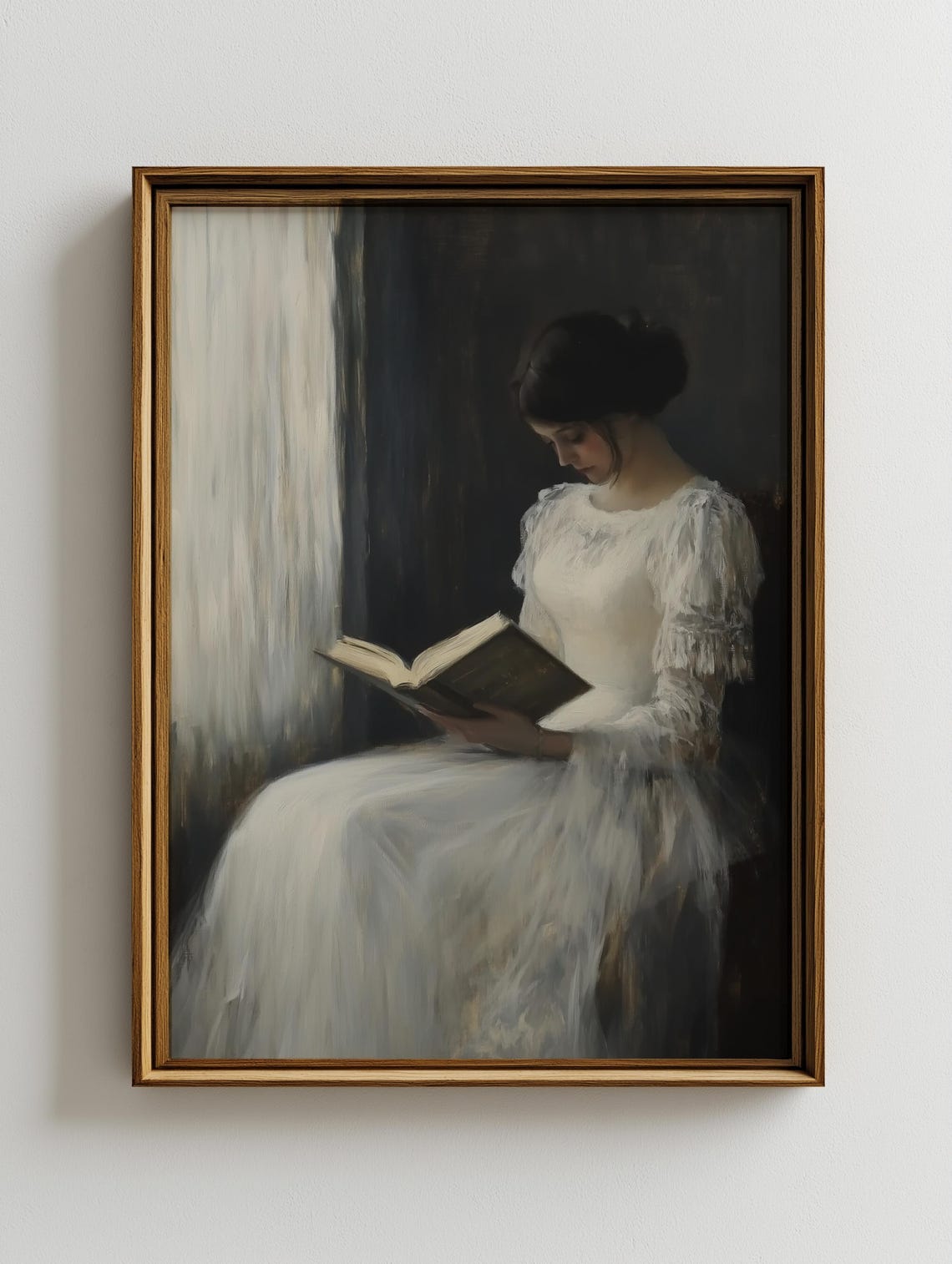 Antique Portrait Woman Reading Book Vintage Moody Women Wall Art Woman Reading Vintage Art Antique Woman Art Print Woman Portrait - Image 2