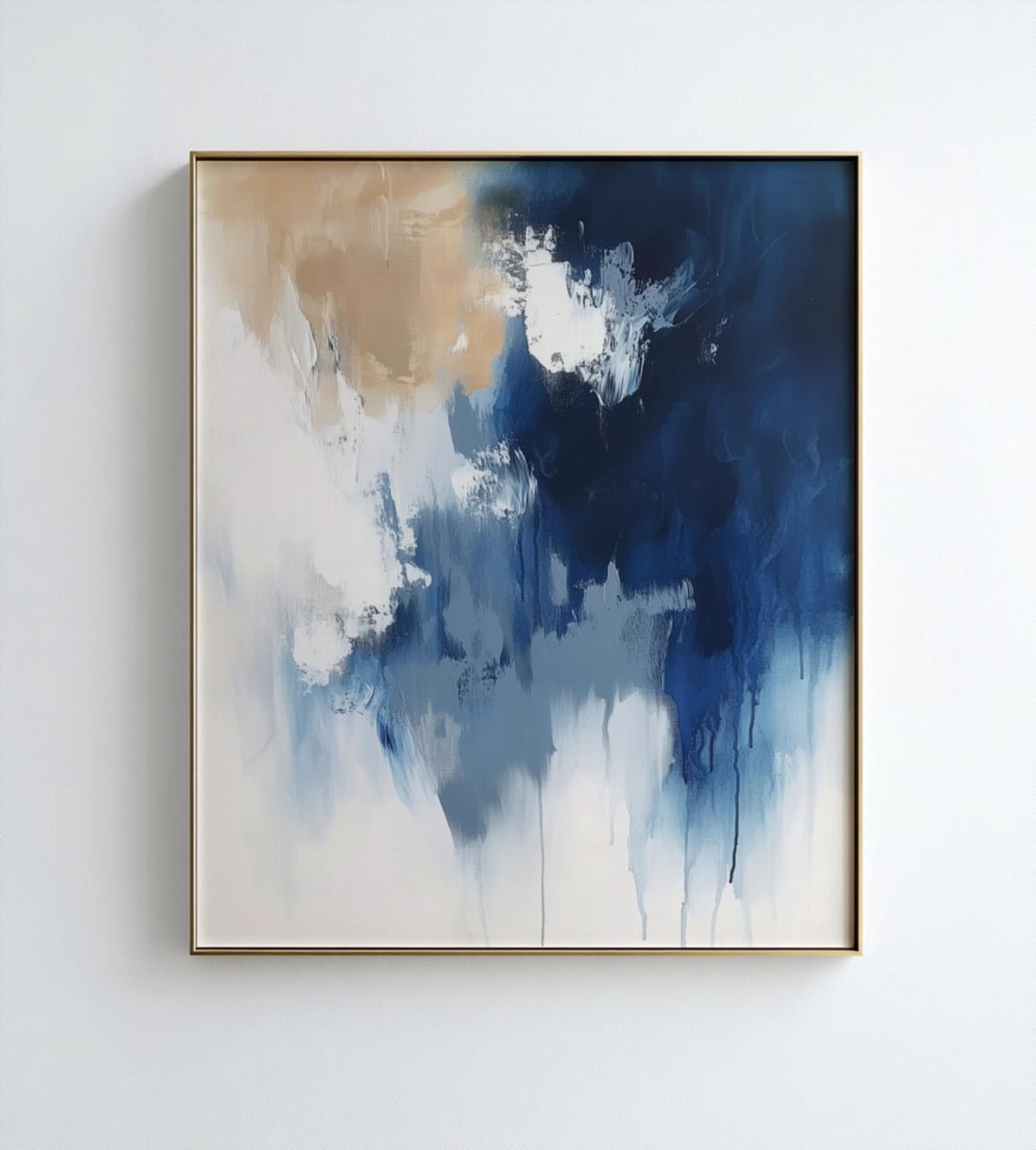Navy Blue Abstract Brush Stroke Modern Minimalist Art Wall Poster - Image 3