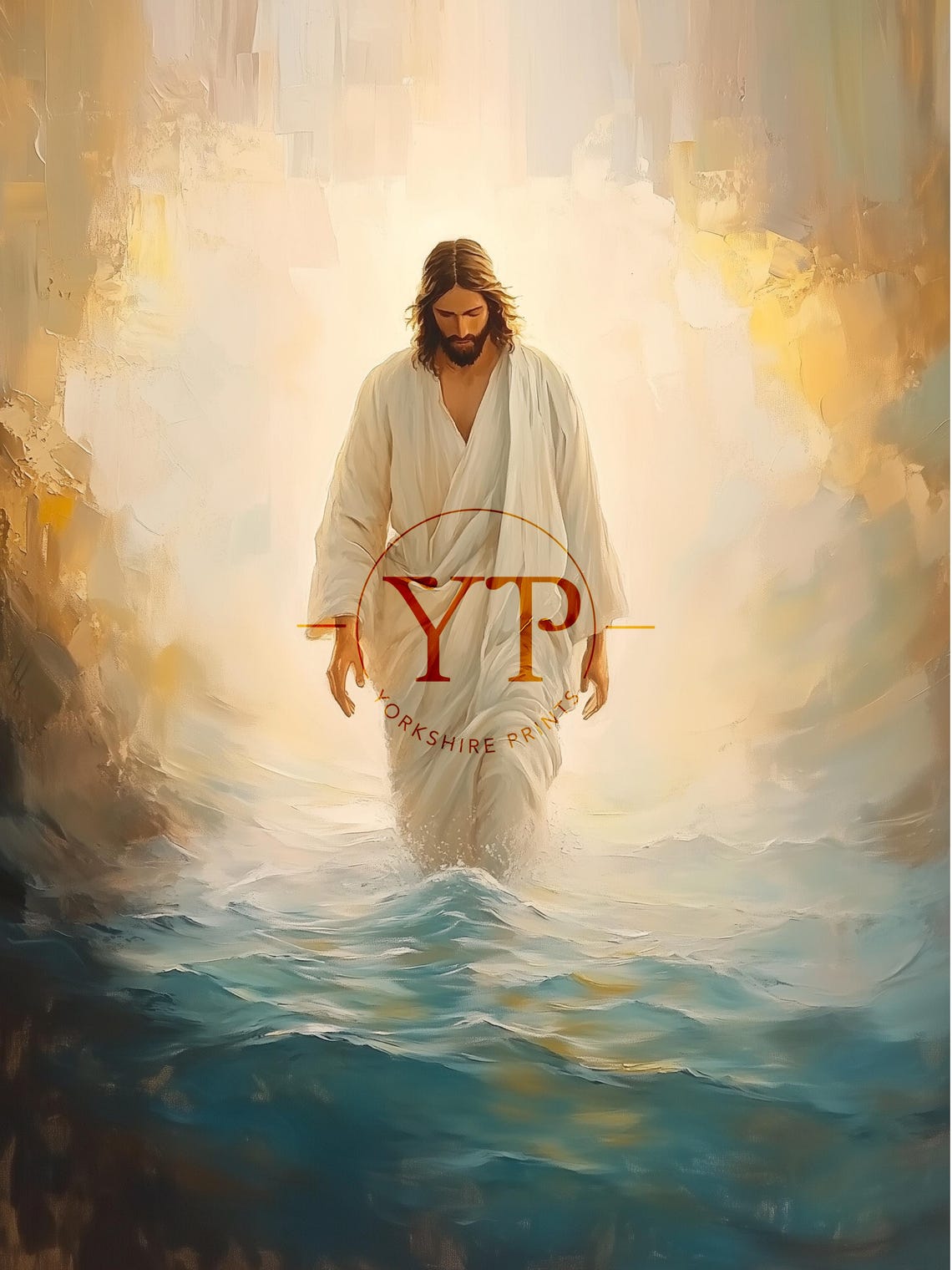 Jesus Walking On Water Golden Light Christian Religious Art Poster - Image 3