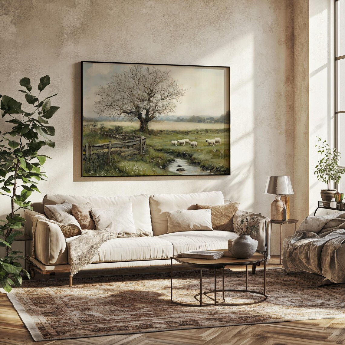 Vintage Sheep Pasture Art Print, Rustic Farmhouse - Image 3