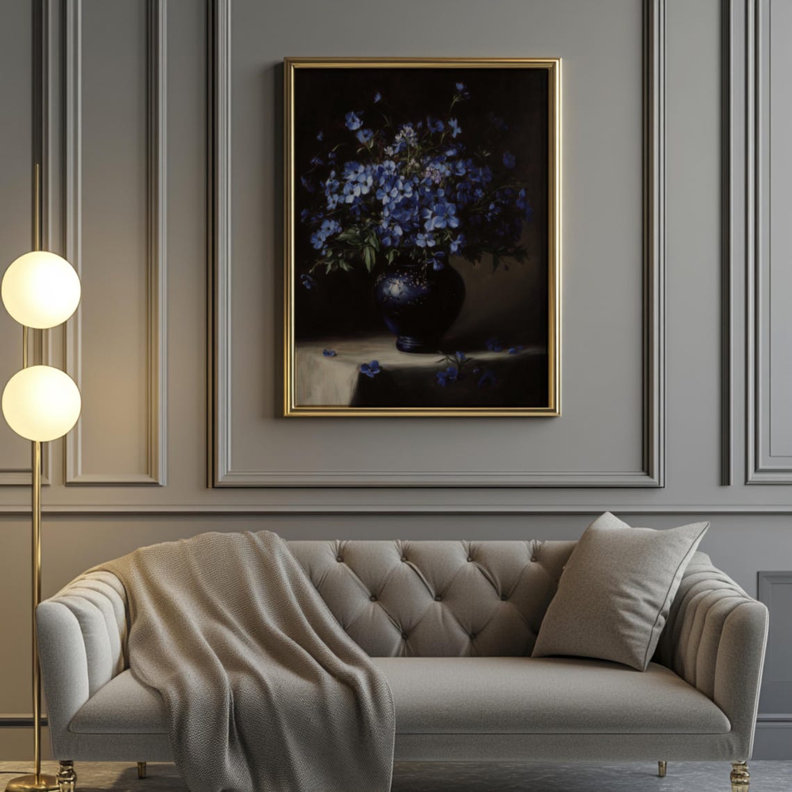 Blue Flax Flowers Art Print Moody Floral Wall Art Floral Still Life Print Botanical Painting Moody Flower Art Vintage Floral Print - Image 2