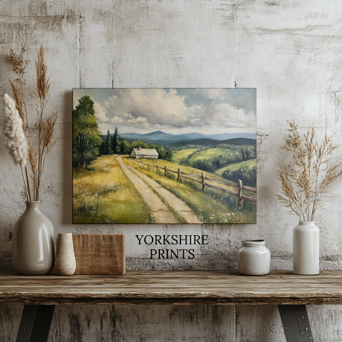 Vintage Country Landscape Art Print, Farmhouse Road - Image 3