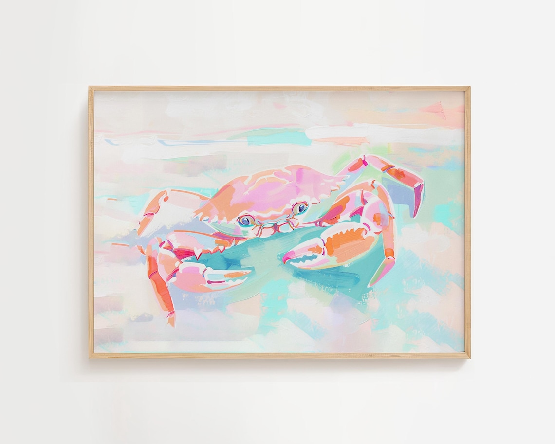 Pastel Sea Crab Art Print, Coastal Decor