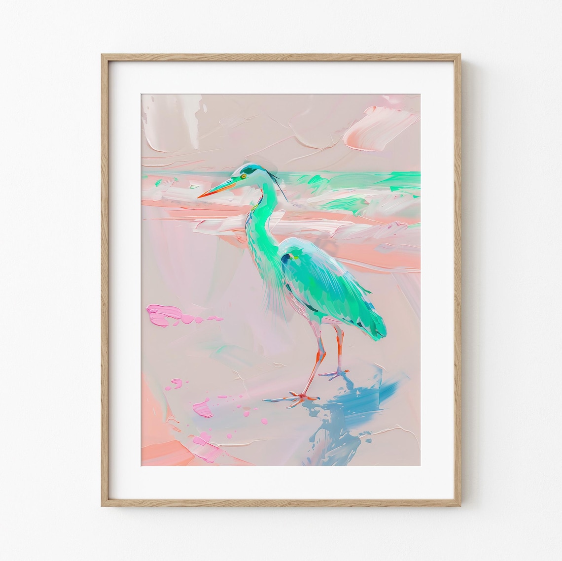 Green Heron Art Print, Tropical Ocean Painting