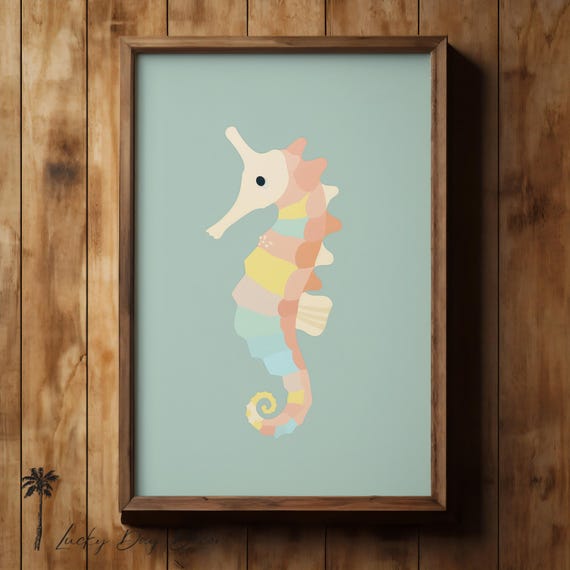 Sea Life Nursery Seahorse Simple Childrens Room Art Pastel Nautical Print Coastal Mom Expecting Baby Beach