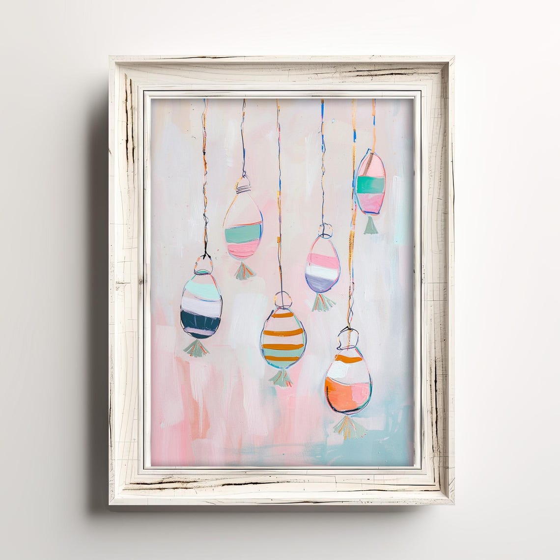 Pastel Buoy Lanterns Whimsical Nautical Watercolor Art Poster