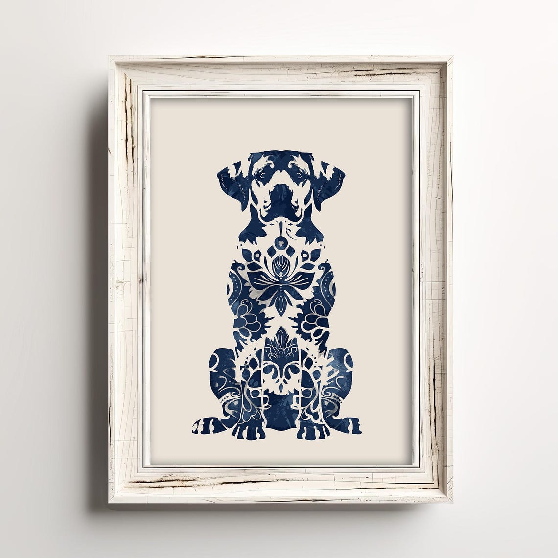 Labrador Silhouette With Floral Mandala Pattern Navy Blue Poster