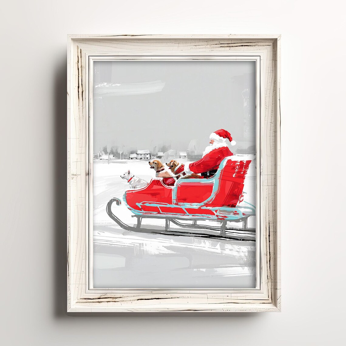 Santas Sleigh Dogs Winter Fine Art Painting