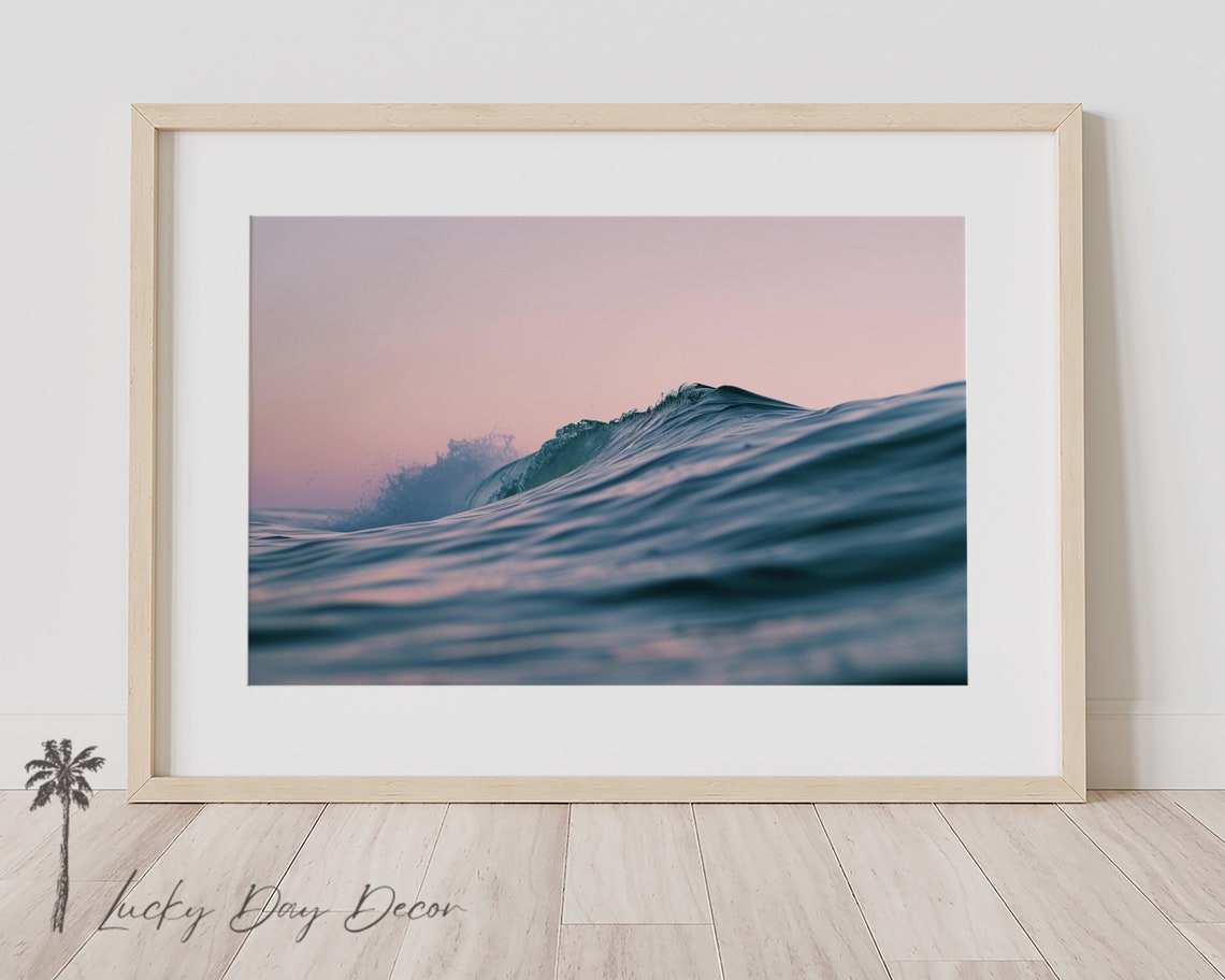 Ocean Wave Curl At Pink Sunset Dramatic Surfing Photo Poster