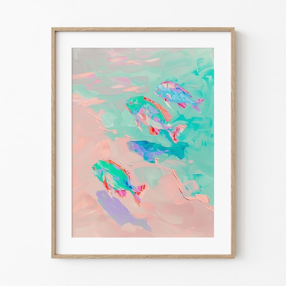 Colorful Tropical Fish Poster Pastel Ocean Painting Impasto Style