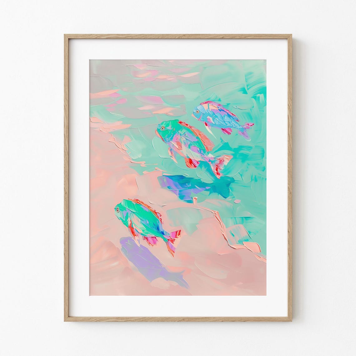 Colorful Tropical Fish Poster Pastel Ocean Painting Impasto Style