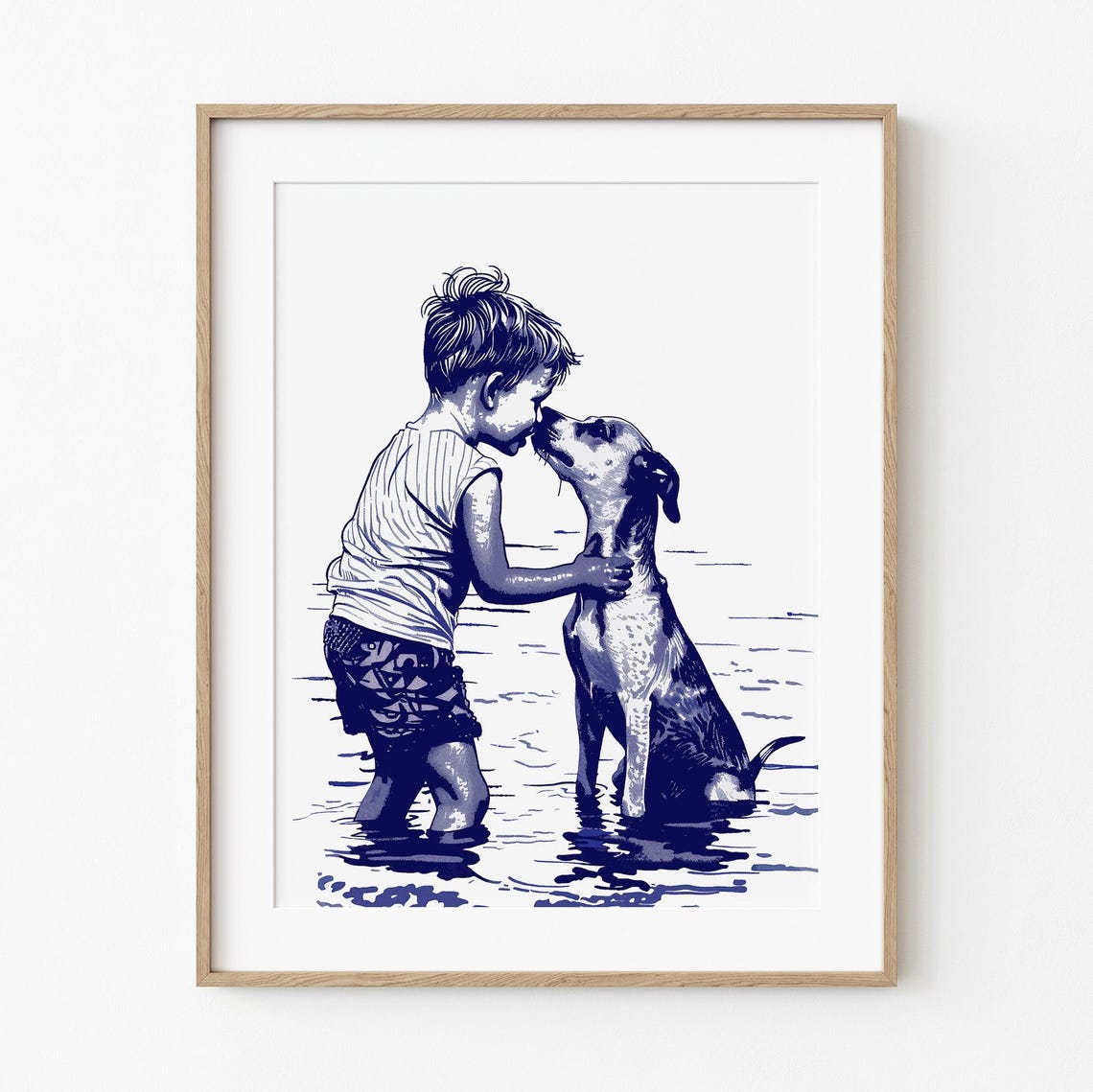 Italian Greyhound Kisses Boy Navy Screenprint Dog Love Poster