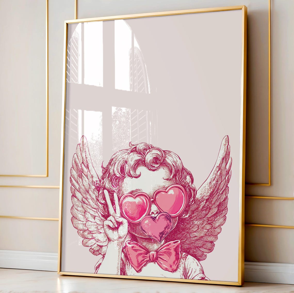 Pink Cupid Cherub With Heart Sunglasses Valentine Wall Poster