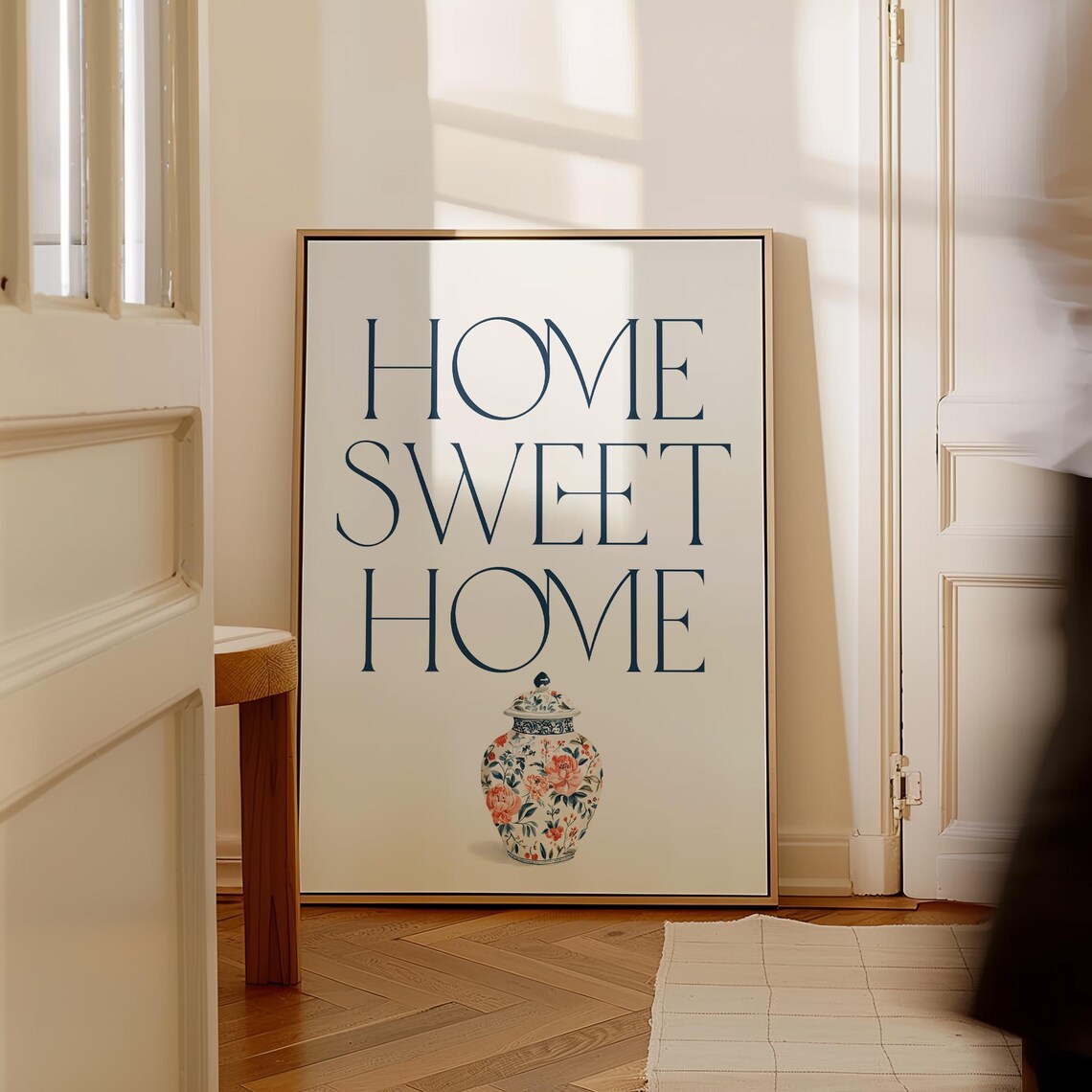 Home Sweet Home Chinoiserie Ginger Jar Navy Typography Wall Art - Image 3