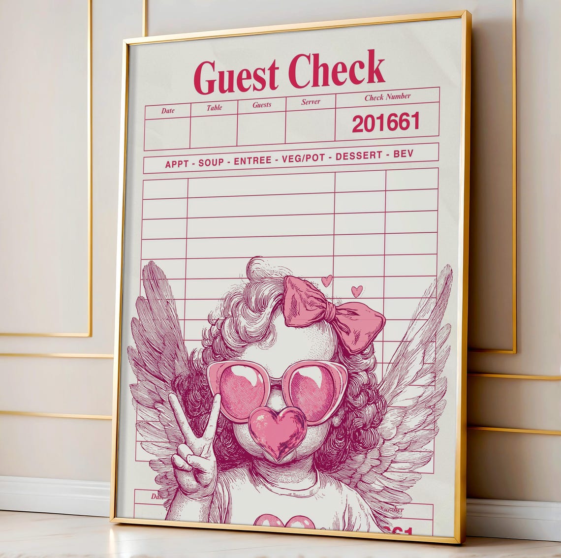 Pink Guest Check Number 201661 Cupid Trendy Kitchen Art Poster