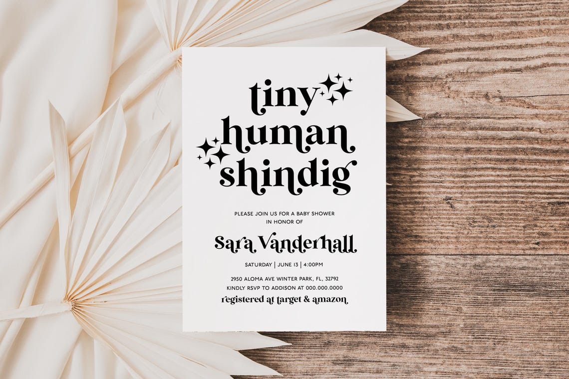 Tiny Human Shindig Baby Shower Invitation Template Retro Editable - Image 3