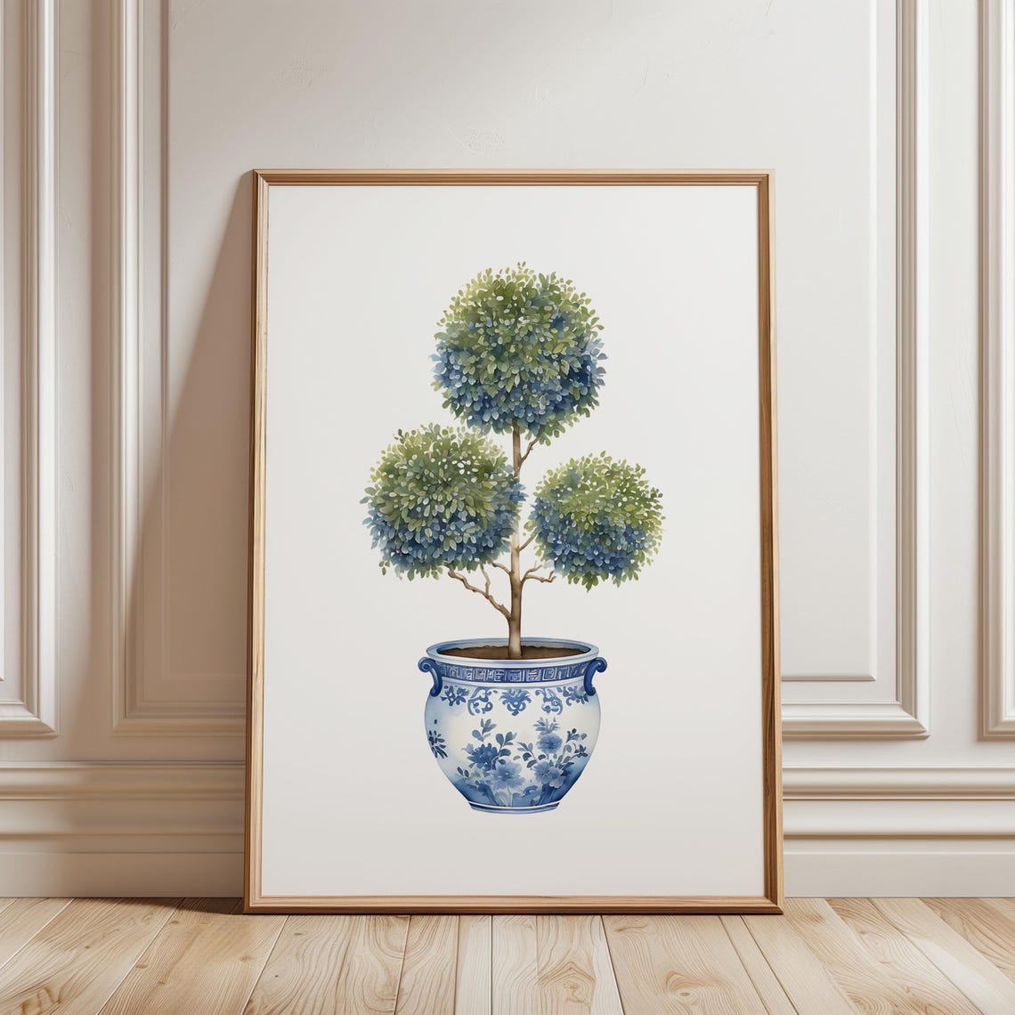 Tiered Topiary Chinoiserie Blue White Porcelain Watercolor Poster - Image 2