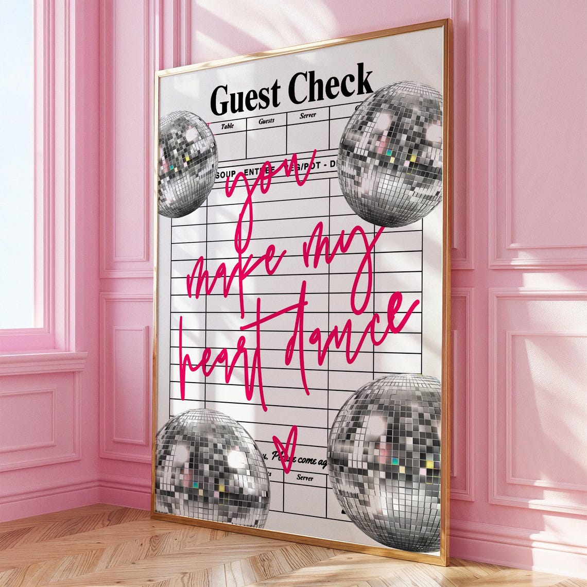You Make My Heart Dance Disco Ball Guest Check Retro Dorm Wall Art