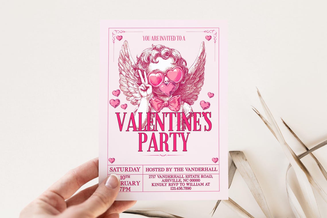 Editable Pink Cupid Valentines Party Invitation Template Print - Image 3