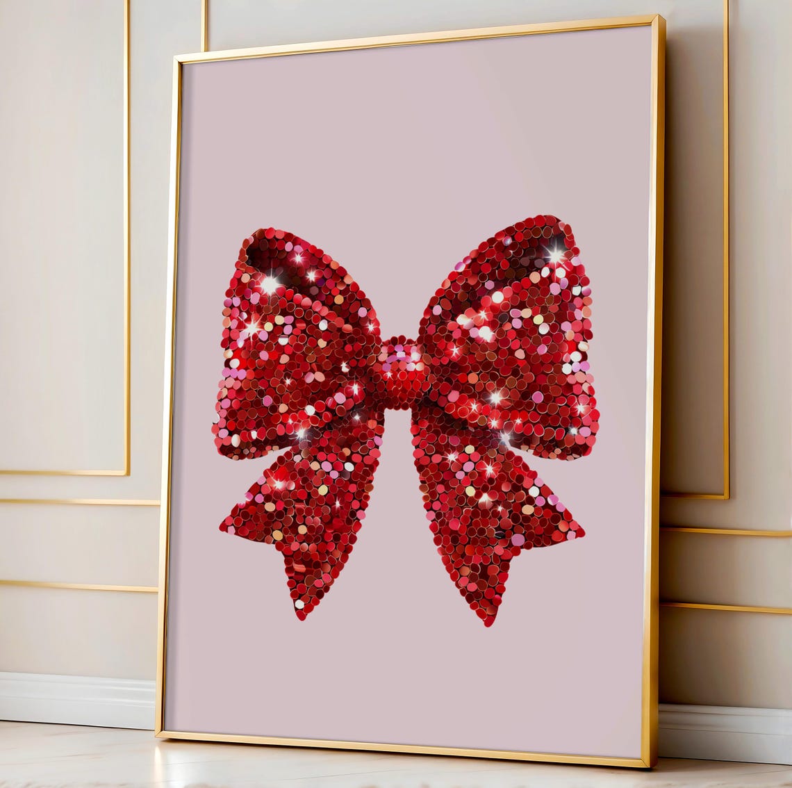 Red Sequin Bow Sparkling Glitter Christmas Bow Festive Holiday Poster